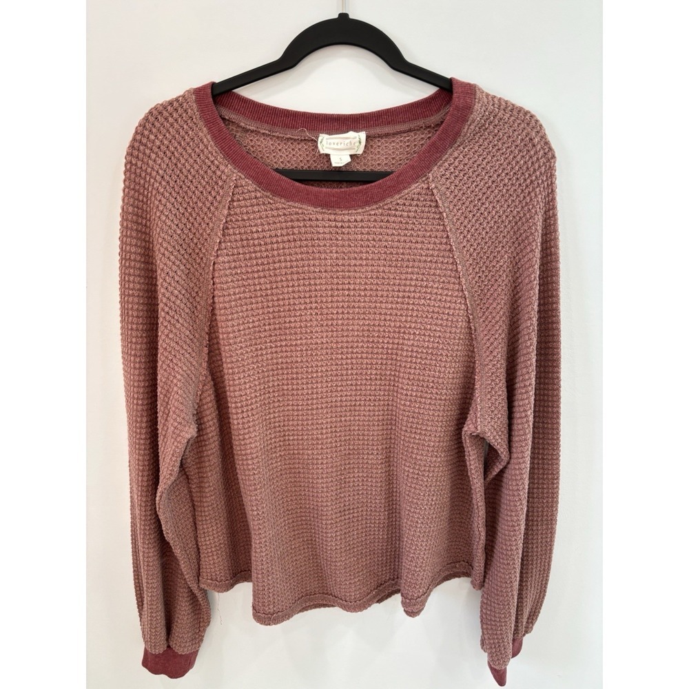 Loveriche Mauve Waffle Knit Sweater Small Raglan Relaxed Cozy Womens Top